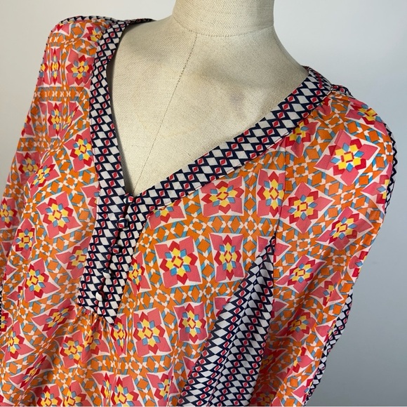Zac & Rachel Orange and Black Geometric Blouse L - Picture 4 of 9